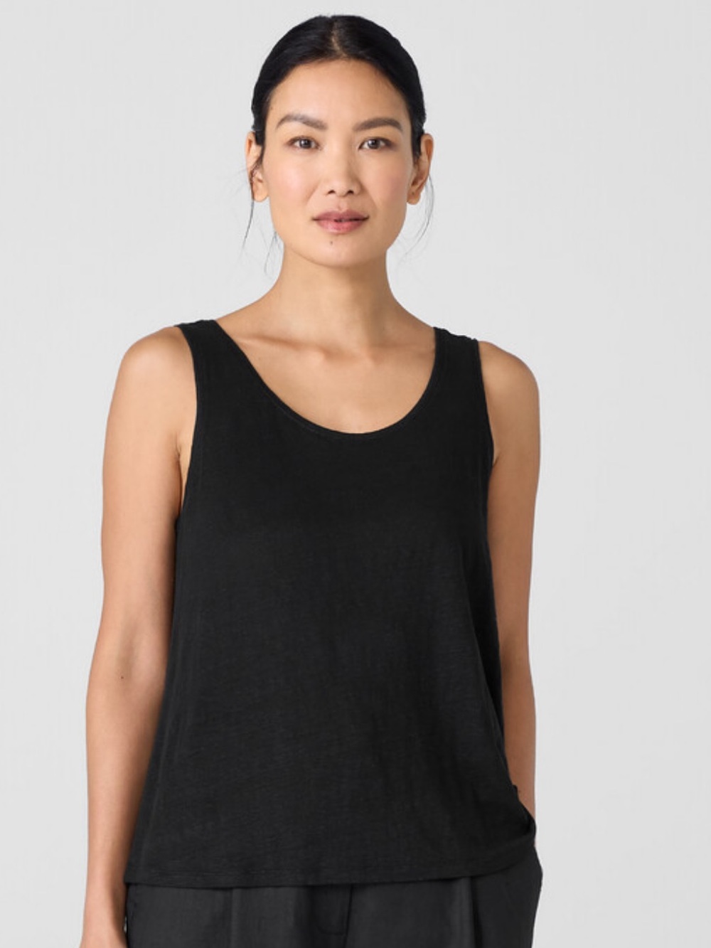 EILEEN FISHER 100% Silk Scoop Neck Tank Top Blac